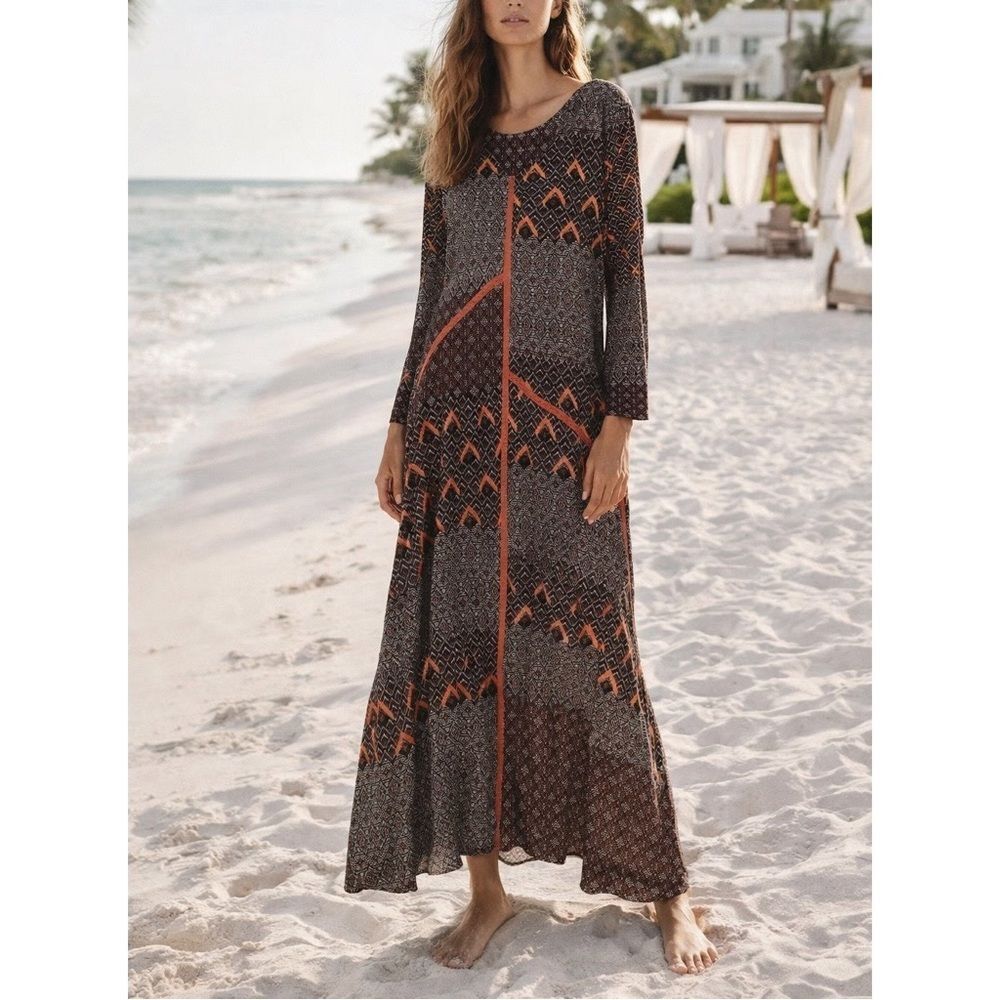 Soft Surroundings Mercado Long Sleeve Sequin Embroidered Boho Dress Sz PXL